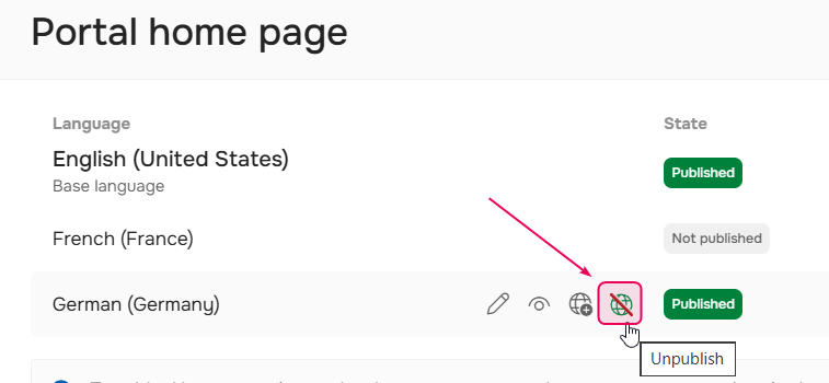 Unpublish button.