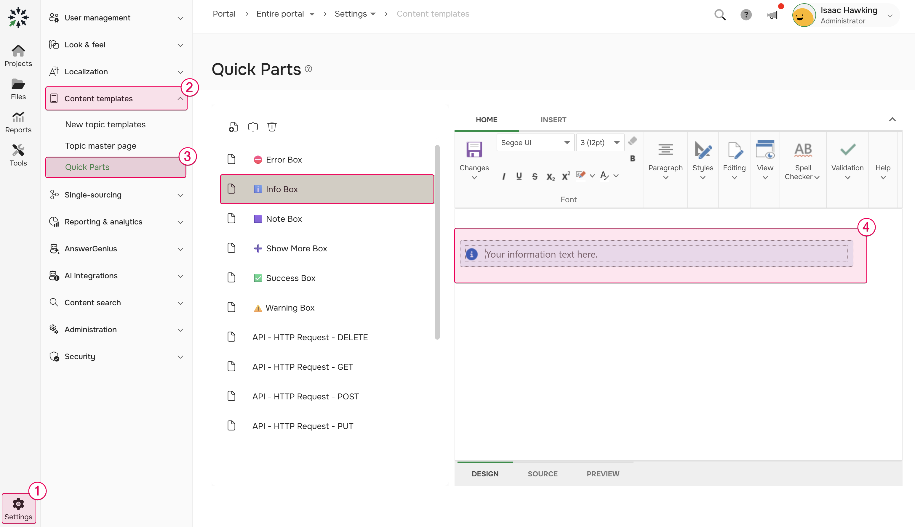 Editing of the Quick parts.