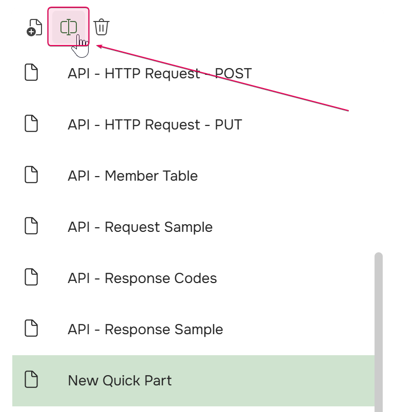 Rename your new Quick part by clicking the "Rename" button.