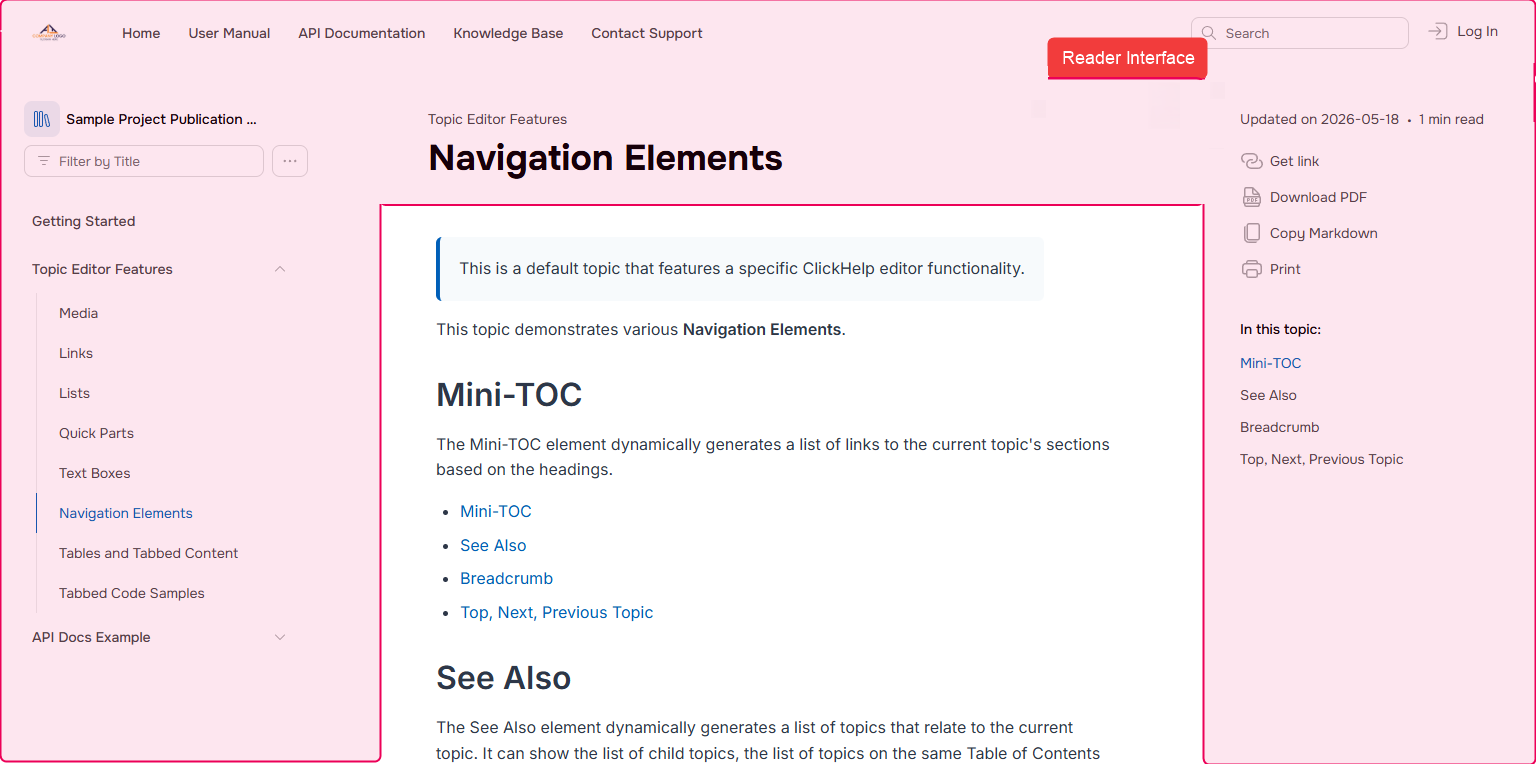 Reader UI elements