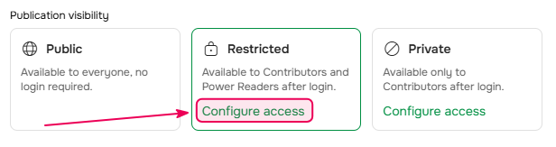 Configure which users will have access to the publication
