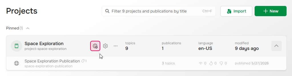 Publishing a project in ClickHelp