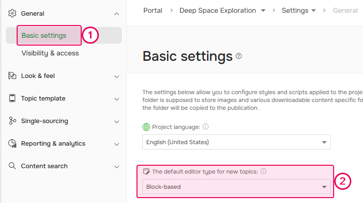 The default editor selection in a project's settings.