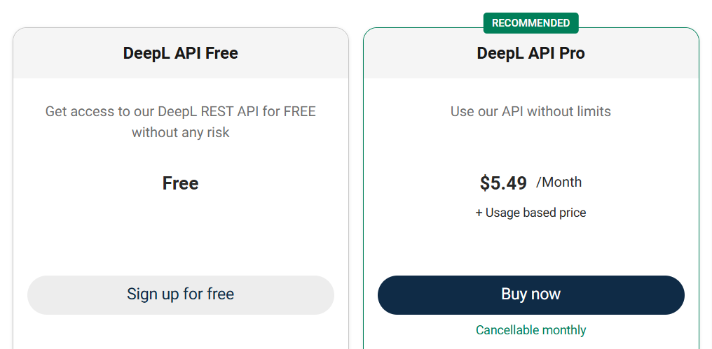 Select DeepL API Plan.