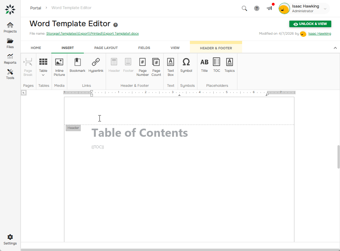 Creating a table in the ClickHelp Word template footer