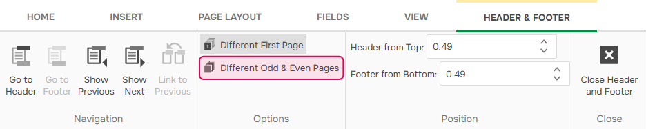 Setting different odd and even pages in ClickHelp Word template