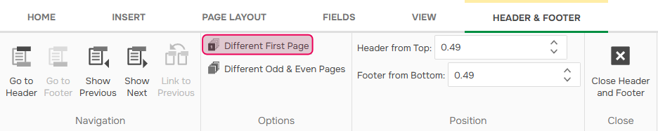 Setting a different cover page for ClickHelp Word template
