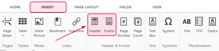 Starting editing the template's header or footer