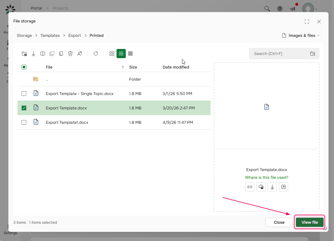 View a file in the ClickHelp storage