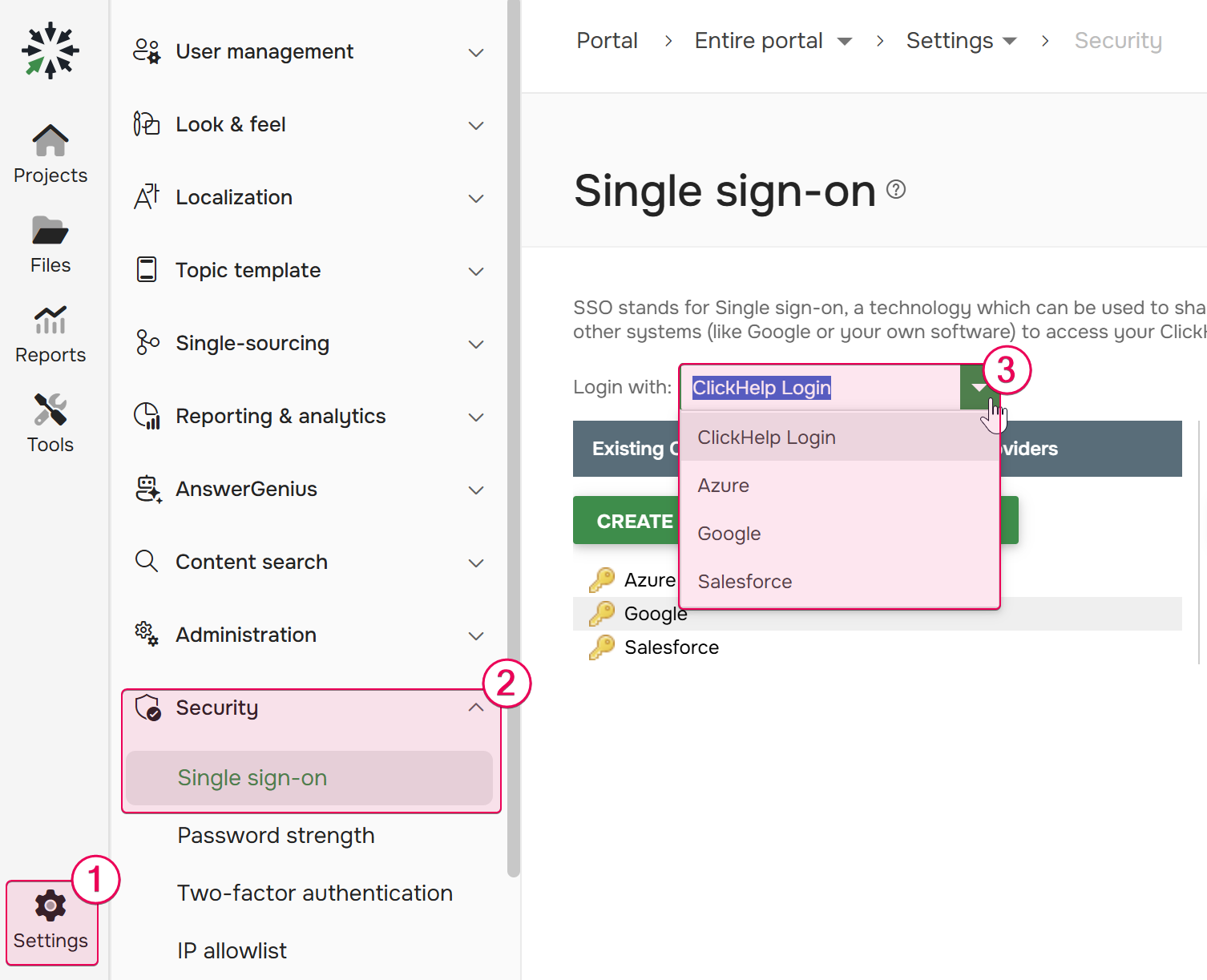 Setting one SSO provider as the default one.