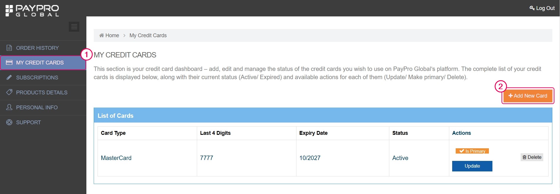 PayPro global - Add New Card