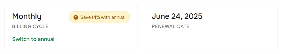 billing cycle and next renewal date