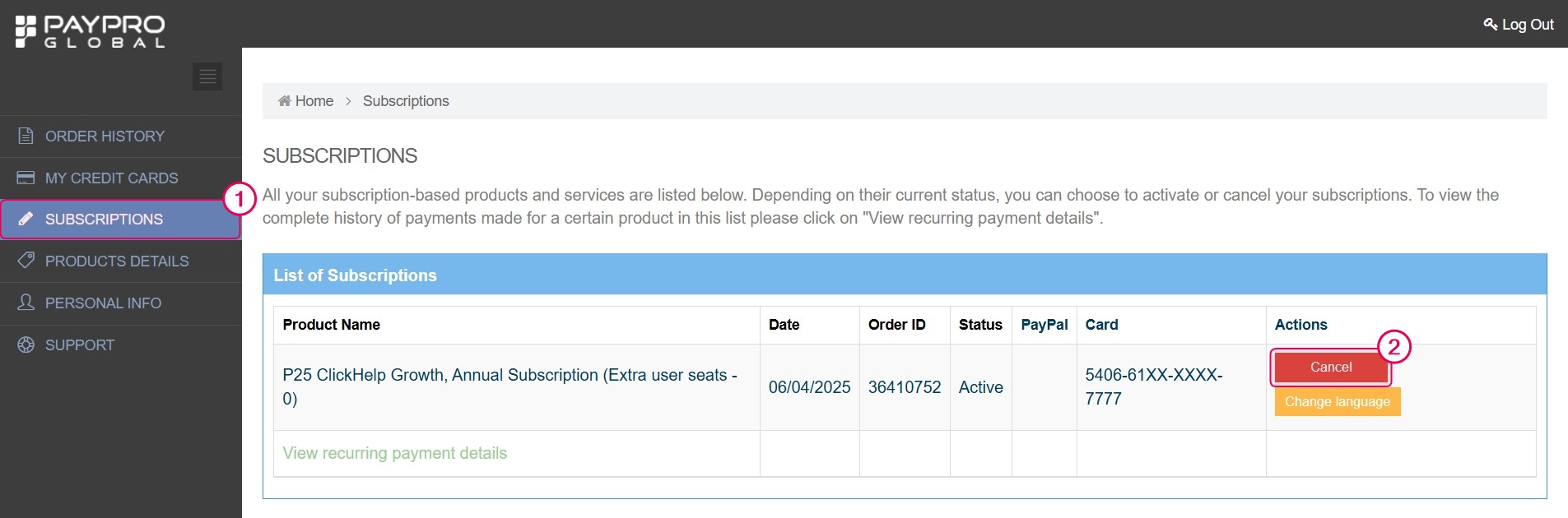 PayPro global - cancel.