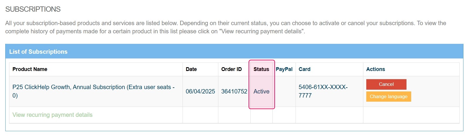 PayPro global subscription status
