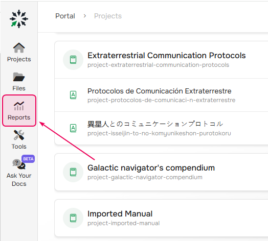 Finding the Reports page in the portal