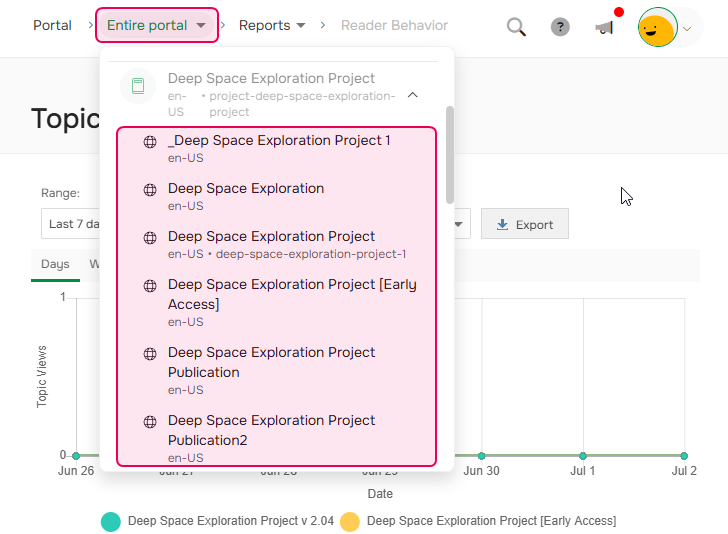 Dropdown to change the report level