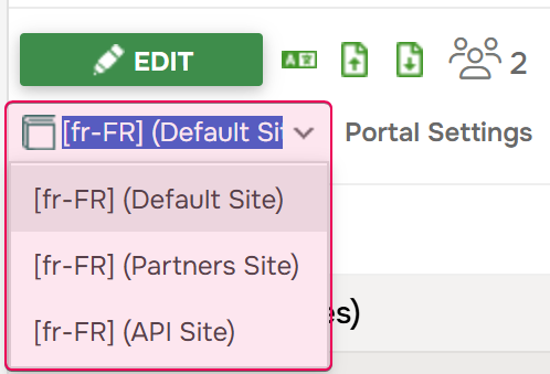 Site selector in the Translation editor.