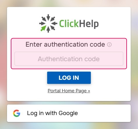 Enter the authentication code to log in to the portal with 2FA enabled.