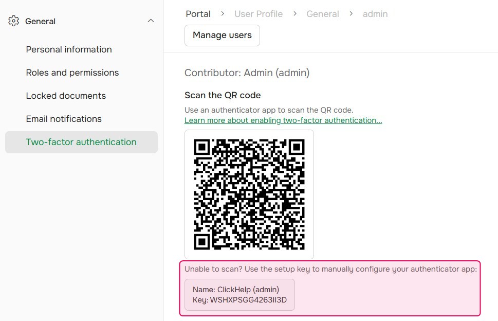 Use the setup key to manually configure the authenticator app