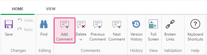 Add Comment button on the ribbon