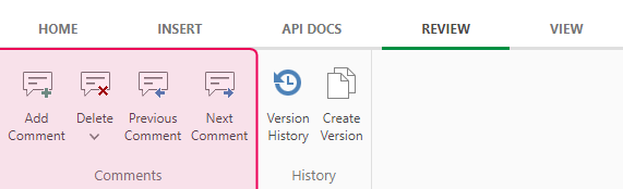 Selected Review tab of the ribbon