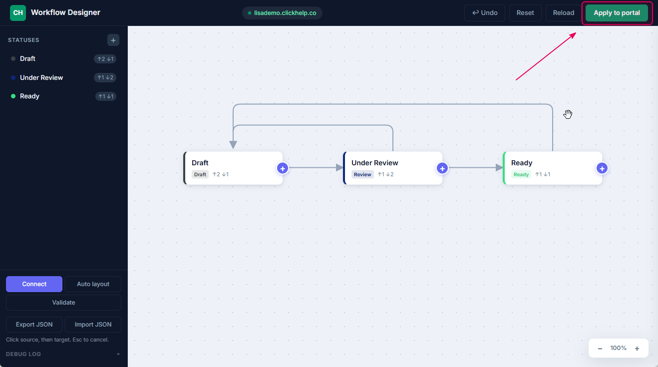 How to apply changes in workflow to ClickHelp portal