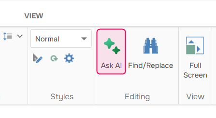 WriteAssist Ask AI on Home tab.
